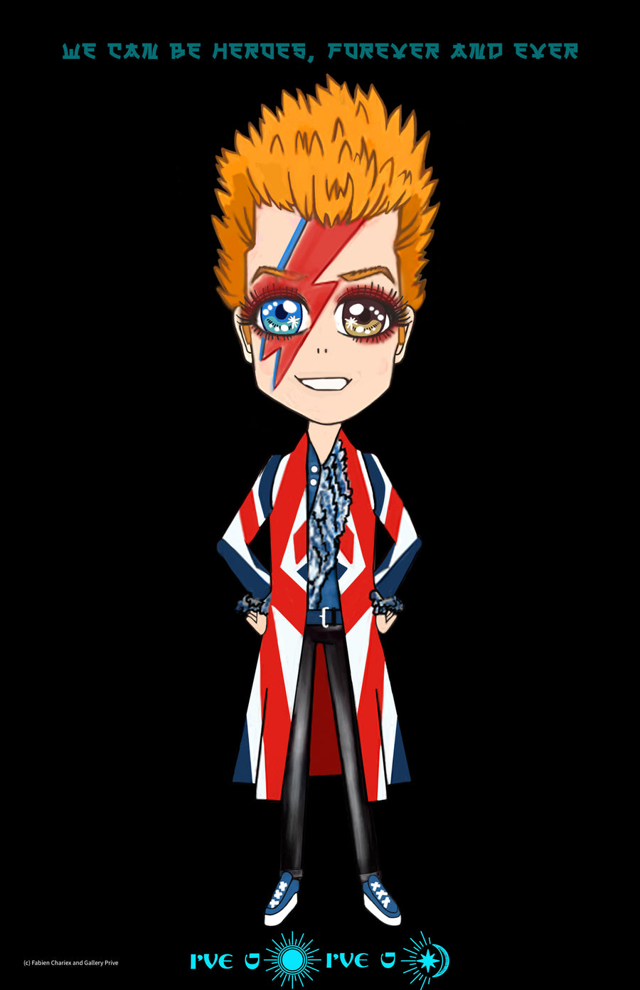 Heroes Forever — Black, David Bowie manga-inspired artwork by Hiren Kothari and Maria Sokolyanskaya