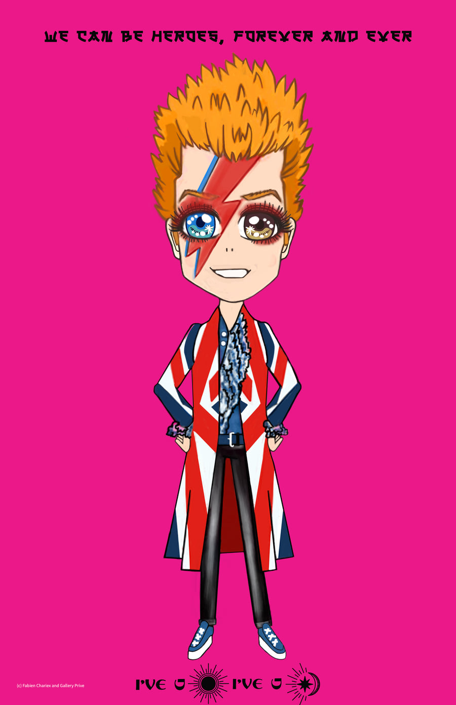 Heroes Forever — Pink, David Bowie manga-inspired artwork by Hiren Kothari and Maria Sokolyanskaya