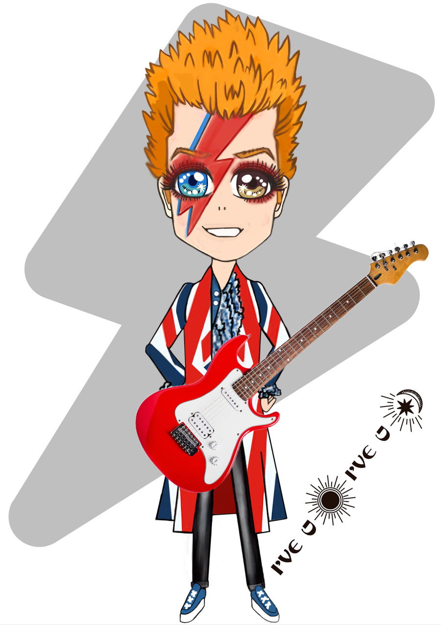 Lightning Guitar, David Bowie manga-inspired artwork by Hiren Kothari and Maria Sokolyanskaya